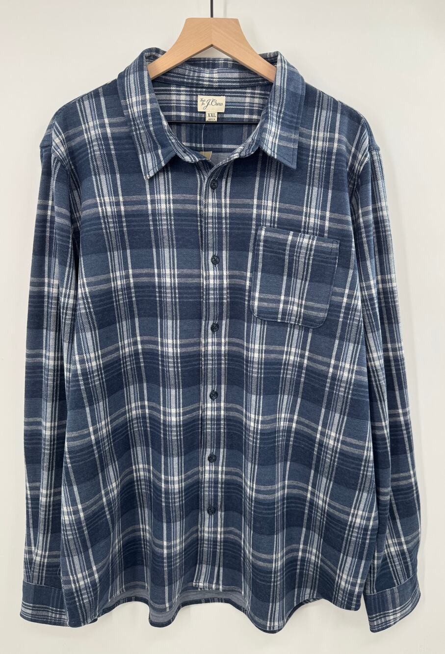 J Crew Mens Shirt Lightweight Seaboard Navy Soft-Knit Flannel Plaid XXL 2XL NWT